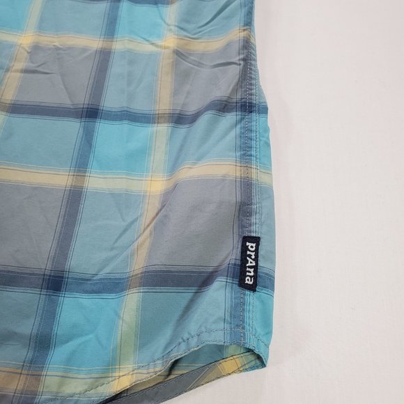 Prana Shirt Men 2XL Blue Plaid Nylon Short Sleeve Button Up Outdoor Gorpcore - Picture 8 of 14